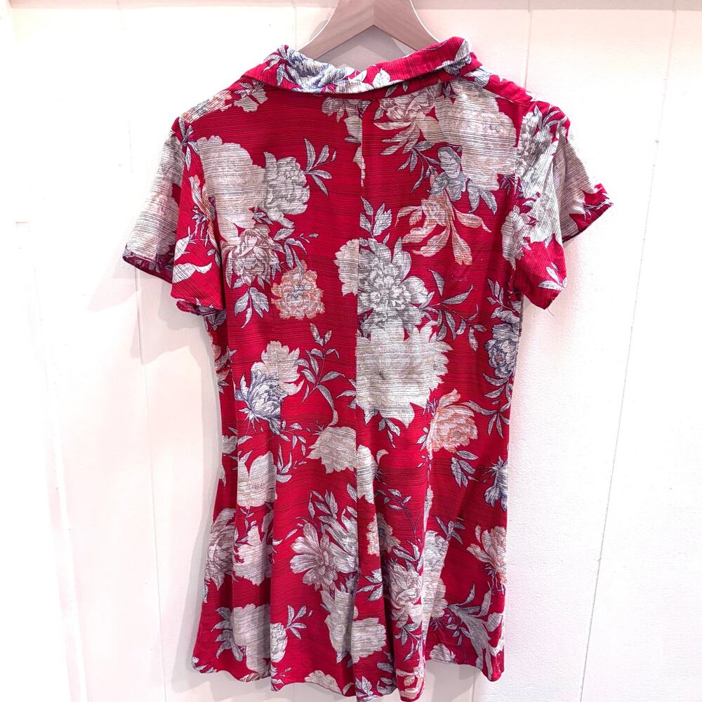 ASOS Red Button Front Tea Playsuit Romper in Floral Tropical Print - Picture 2 of 6